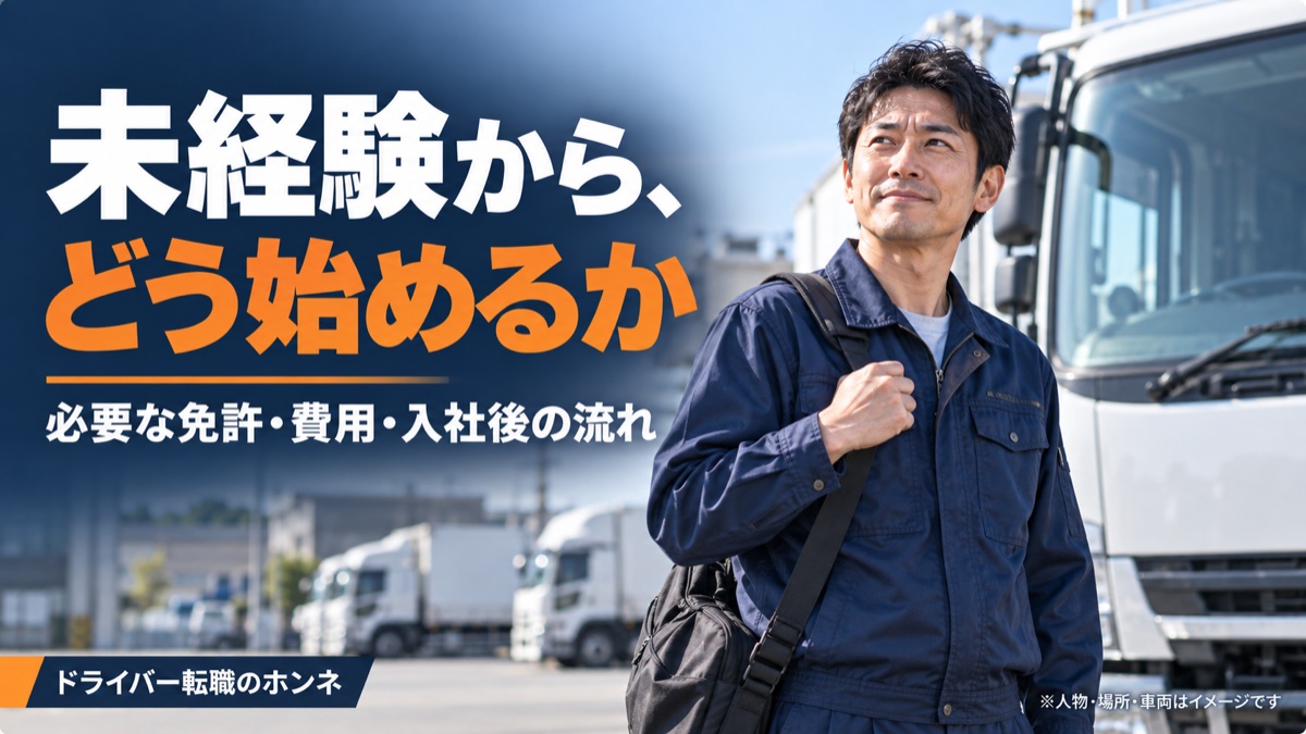 未経験から、どう始めるか 必要な免許・費用・入社後の流れ。人物・場所・車両はイメージです。