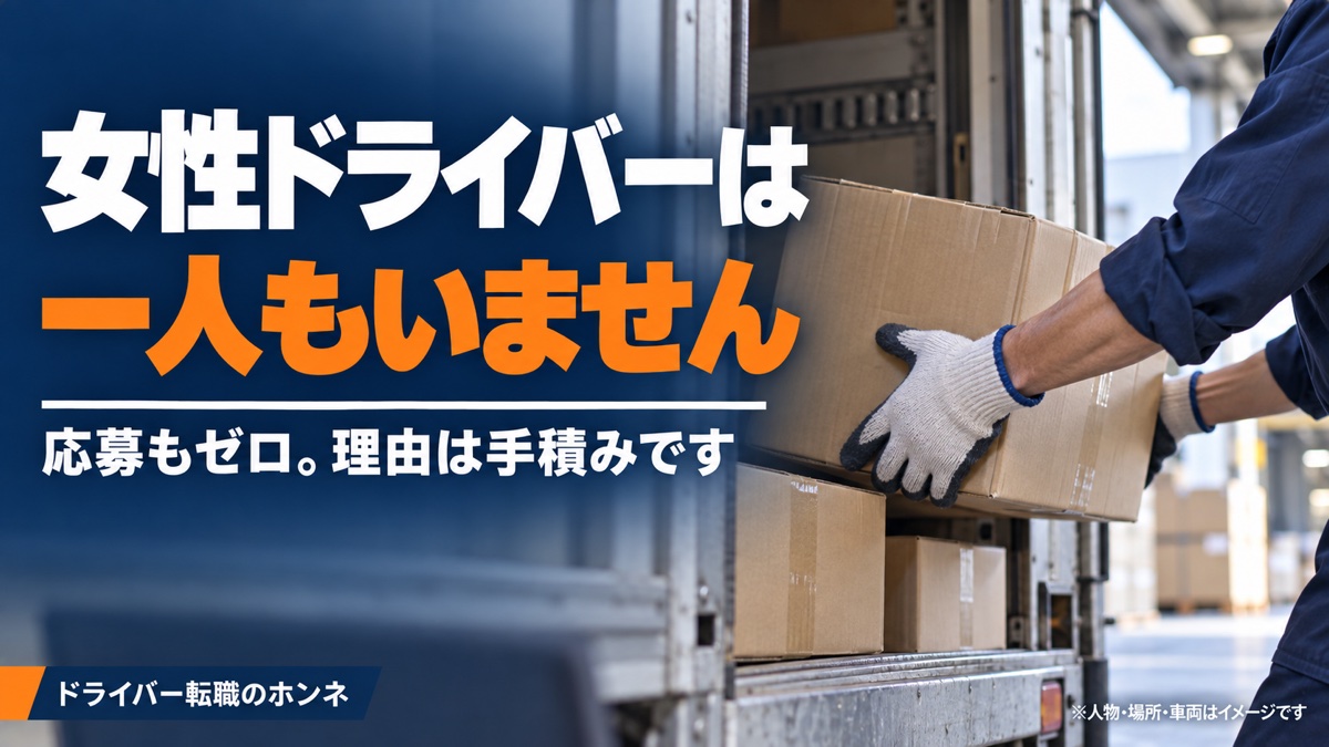 女性ドライバーは一人もいません 応募もゼロ。理由は手積みです。人物・場所・車両はイメージです。