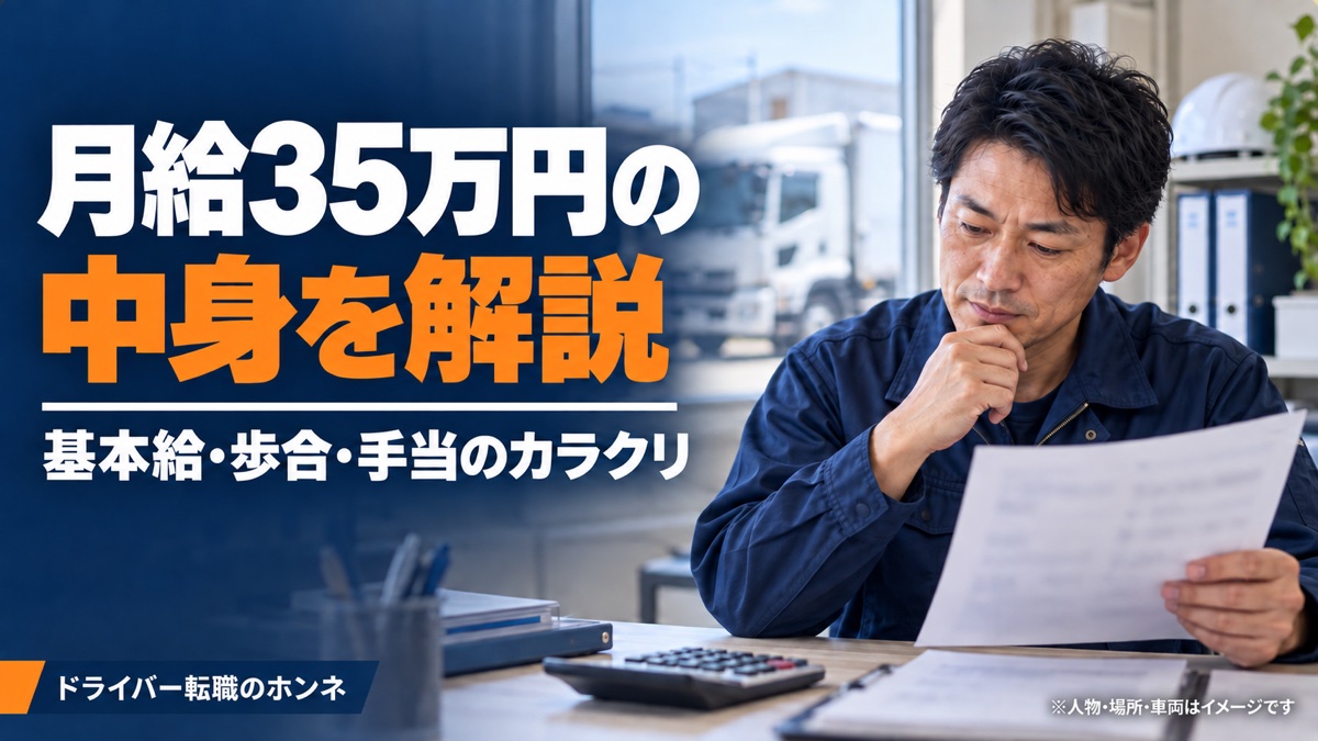 月給35万円の中身を解説 基本給・歩合・手当のカラクリ。人物・場所・車両はイメージです。