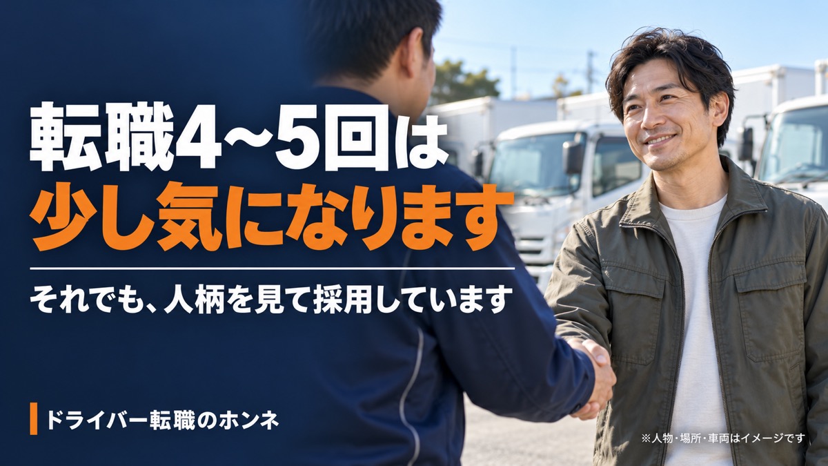 転職4〜5回は 少し気になります。人物・場所・車両はイメージです。