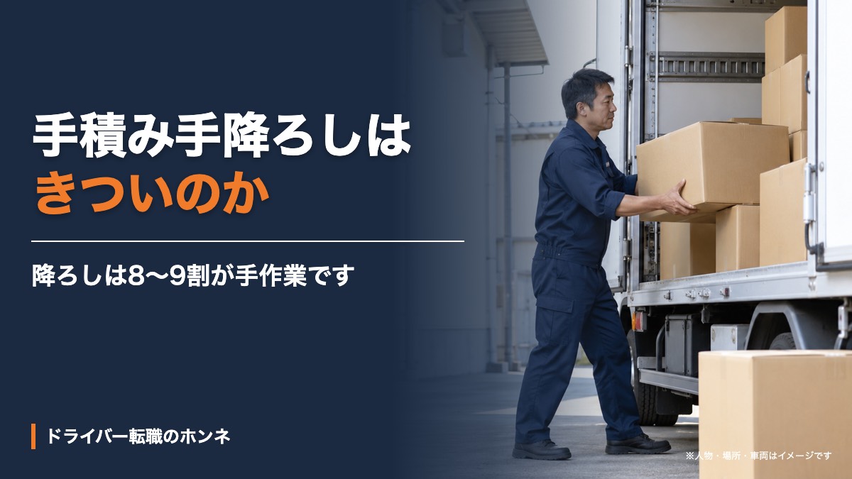 手積み手降ろしは、きついのか。人物・場所・車両はイメージです。