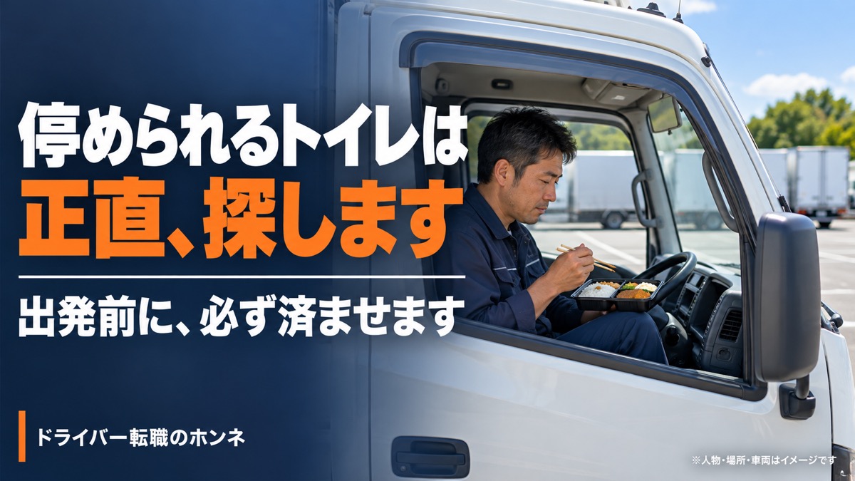 停められるトイレは 正直、探します。人物・場所・車両はイメージです。