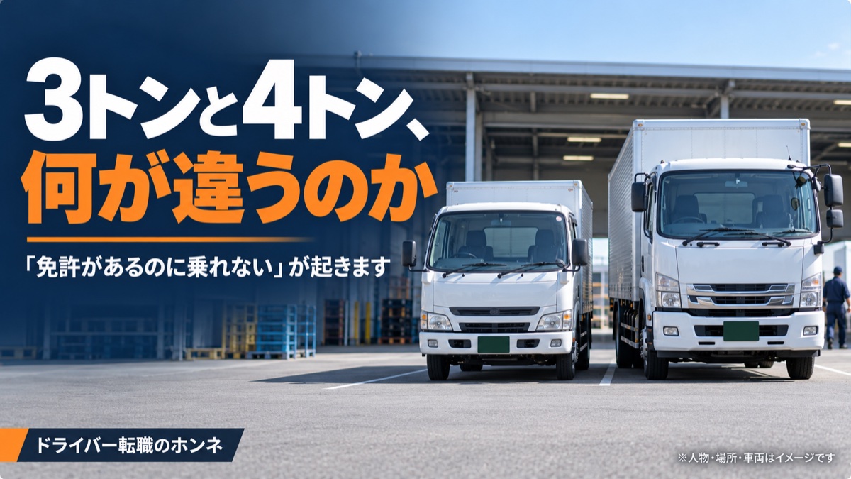 3トンと4トン、何が違うのか「免許があるのに乗れない」が起きます。人物・場所・車両はイメージです。