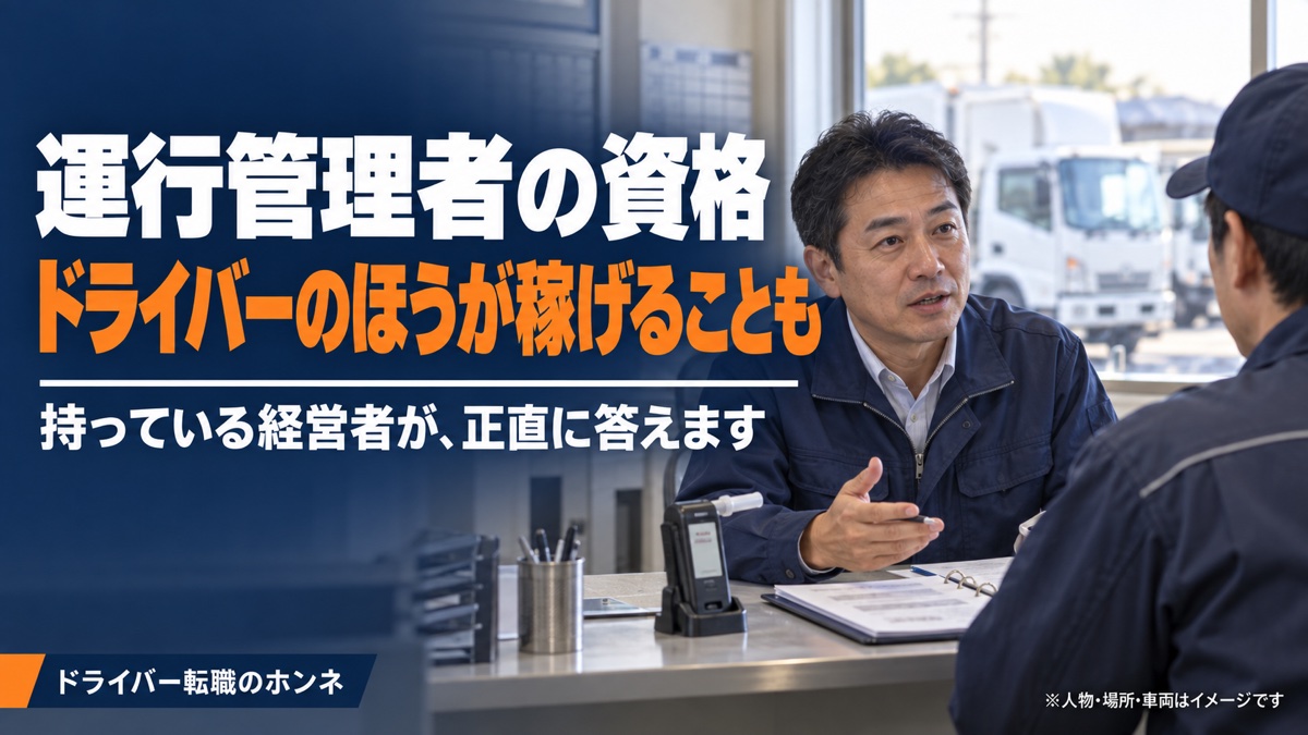 運行管理者の資格 ドライバーのほうが稼げることも。人物・場所・車両はイメージです。